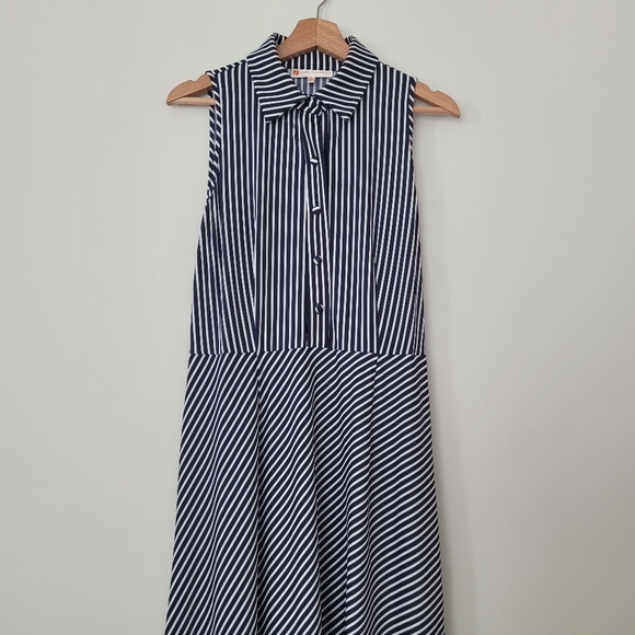 Jude Connally Midi Dress Women Medium Blue White Stripe Sleeveless Nylon Spandex - Picture 2 of 8